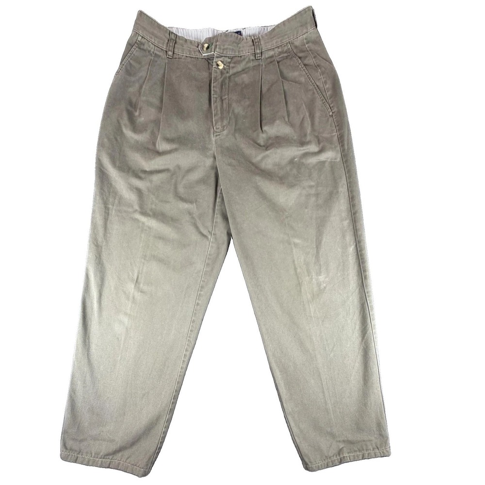 Tommy Hilfiger Chino Pants Mens 33x32 Green Pleated Cotton Straight Casual